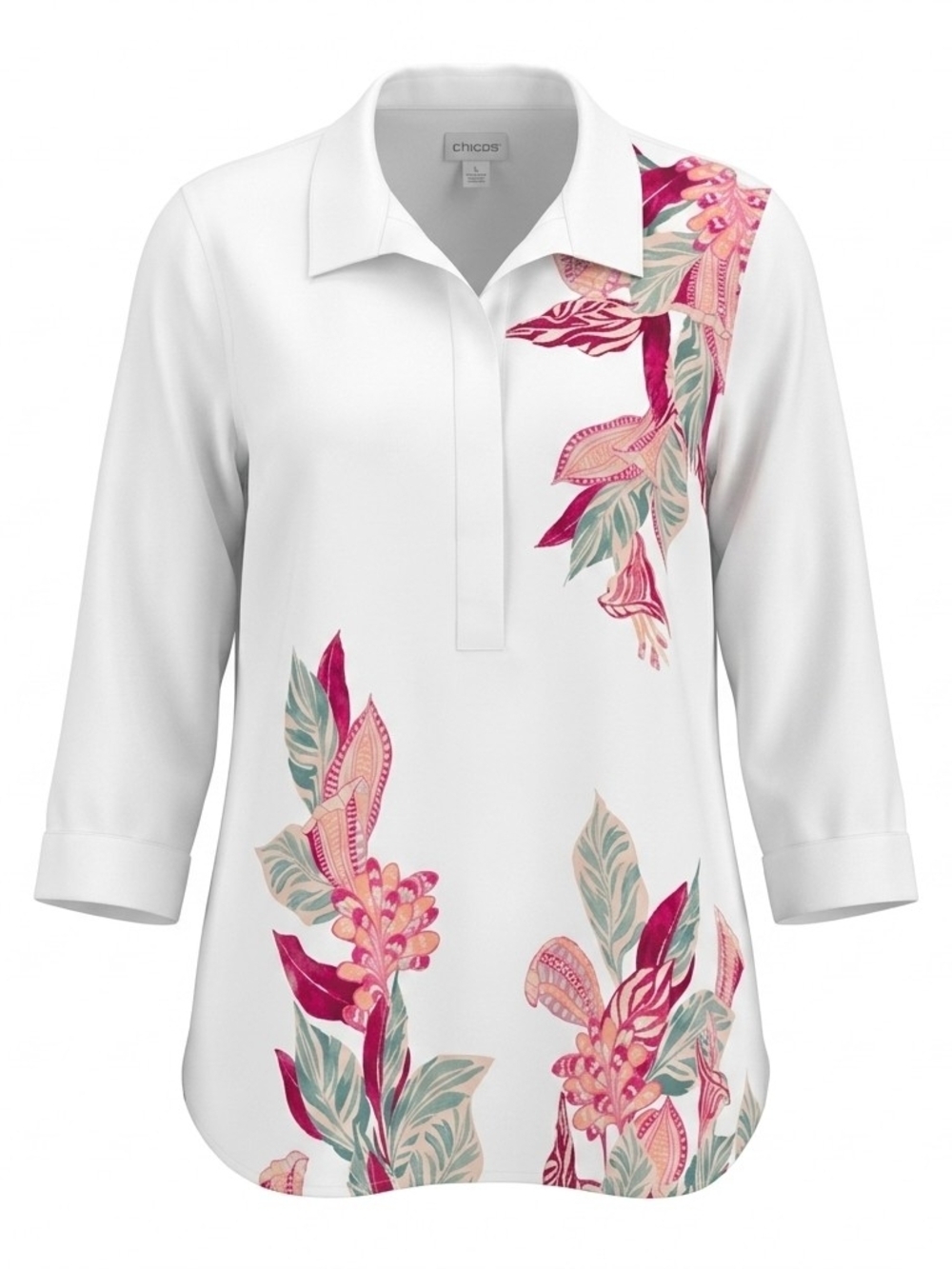 Chicos Floral Blouse Size 2 Large NWT No Iron Cottagecore Chic Tunic Buttonback